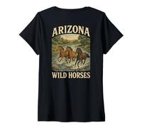 Femme des Chevaux Sauvages de l'Arizona errent en liberté avec Un étalon de Western Salt River T-Shirt avec Col en V