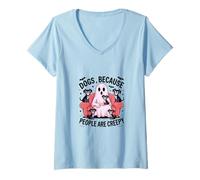 Femme des Chiens Parce Que Les Gens sont effrayants. Fantômes d'halloween T-Shirt avec Col en V