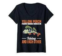 Femme des Copains de pêche à la Perche Jaune accrochés Les UNS aux Autres T-Shirt avec Col en V