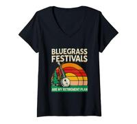 Femme des Festivals de Bluegrass Amusants, C'est ce Que Dit Mon Plan de Retraite T-Shirt avec Col en V