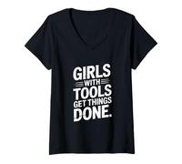 Femme des Filles avec des Outils Font avancer Les Choses T-Shirt avec Col en V
