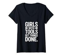 Femme des Filles avec des Outils Font avancer Les Choses T-Shirt avec Col en V