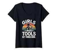 Femme des Filles avec des Outils Font avancer Les Choses T-Shirt avec Col en V