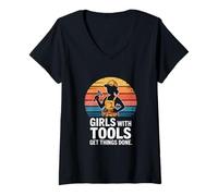 Femme des Filles avec des Outils Font avancer Les Choses T-Shirt avec Col en V
