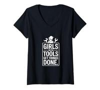 Femme des Filles avec des Outils Font avancer Les Choses T-Shirt avec Col en V