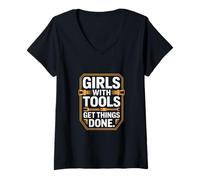 Femme des Filles avec des Outils Font avancer Les Choses T-Shirt avec Col en V