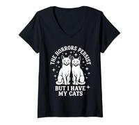 Femme des horreurs drôles Persistent mais J'Ai Mes Chats T-Shirt avec Col en V