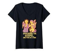 Femme des Jeux de Mots sacrés diffusent l'Évangile et s'amusent sur la Foi chrétienne des Hommes T-Shirt avec Col en V