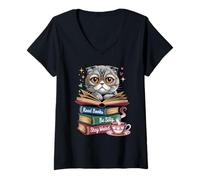 Femme des Livres de Lecture Amusants avec Un Chat, Soyez Gentil, Restez Un Amateur de Livres de bibliothèque étrange T-Shirt avec Col en V