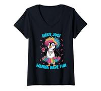 Femme des manchots Amusants pour Hommes, Femmes et Enfants, Oiseaux, veulent Juste s'amuser T-Shirt avec Col en V