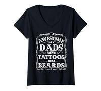 Femme des Papas géniaux Ont des Tatouages et des Barbes Amusants pour la fête des pères 2025 T-Shirt avec Col en V