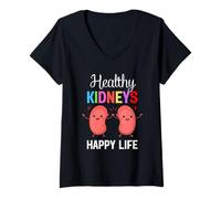 Femme des Reins en santé, Une Vie Heureuse et Une Sensibilisation au Bien-être rénal pour Les Enfants T-Shirt avec Col en V