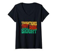 Femme des Traditions Qui Brillent T-Shirt avec Col en V