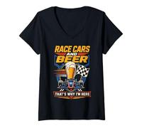 Femme des Voitures de Course et de la bière, C'est Pourquoi Je suis Ici T-Shirt avec Col en V
