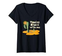 Femme Desert Cactus You're Stuck with Me Western Couples Humour T-Shirt avec Col en V