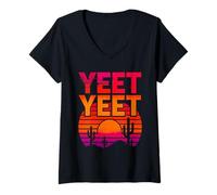 Femme Désert rétro au Coucher du Soleil à la Fois Amusant T-Shirt avec Col en V