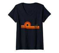 Femme Désert rétro Coucher de Soleil, Paysage de Cactus Vintage sud-Ouest T-Shirt avec Col en V