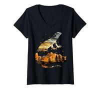 Femme Déserts, forêts Lézard T-Shirt avec Col en V