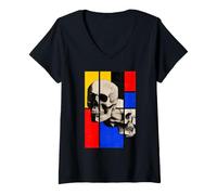 Femme Design Abstrait crâne Art - Squelette Gothique géométrique T-Shirt avec Col en V