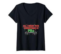 Femme Design Amusant « All I Want for Christmas is PR » T-Shirt avec Col en V