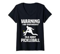 Femme Design Amusant avec Inscription « I May Talk About Pickleball Player » T-Shirt avec Col en V