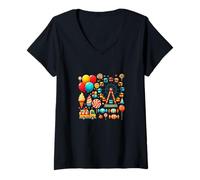 Femme Design Amusant Candy and Carnival Ride Design Année - S35 T-Shirt avec Col en V