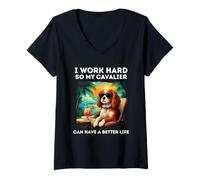 Femme Design Amusant Cavalier King Charles Spaniel I Work Hard T-Shirt avec Col en V