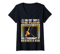 Femme Design amusant de blague qui tombe - Le sol a l'air triste! T-Shirt avec Col en V