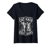 Femme Design Amusant en Poils de Chat « Don't Care » T-Shirt avec Col en V