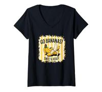 Femme Design amusant Go Bananas Sweet And Ready T-Shirt avec Col en V