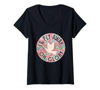 Femme Design Amusant « I 'LL Fly Away Oh Glory » T-Shirt avec Col en V