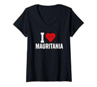 Femme Design amusant rétro I Love Mauritanie avec un cœur rouge T-Shirt avec Col en V