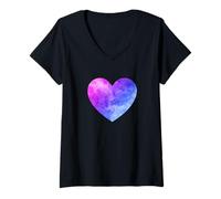 Femme Design Aquarelle en Forme de cœur bisexuel - Couleurs du Drapeau Bi Pride T-Shirt avec Col en V