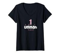 Femme Design arabe et anglais « One Ummah One Nation » T-Shirt avec Col en V