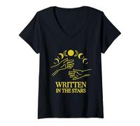 Femme Design Astrologique écrit dans Les étoiles Phases de la Lune T-Shirt avec Col en V