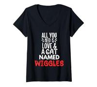 Femme Design avec nom de Chat - Tout ce Dont Vous Avez Besoin, C'est l'amour T-Shirt avec Col en V