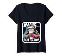 Femme Design Awake But Slow Sloth Café T-Shirt avec Col en V