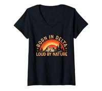 Femme Design « Born in Delta Nature Lover » T-Shirt avec Col en V