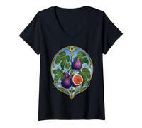 Femme Design botanique de figuier Art Nouveau T-Shirt avec Col en V