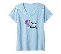 Femme Design botanique de Floraison printanière de la Crocus Flower Society T-Shirt avec Col en V