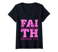 Femme Design chrétien inspiré du Verset de la Bible Hébreux 11:1 T-Shirt avec Col en V