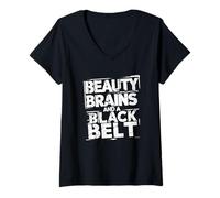 Femme Design Citation Karate Fille Forte T-Shirt avec Col en V