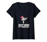 Femme Design Citation Karate Fille Forte T-Shirt avec Col en V