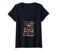 Femme Design Citation silencieuse des Gens intelligents T-Shirt avec Col en V