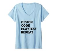 Femme Design Code Playtest Repeat Game Designer Game Dev T-Shirt avec Col en V