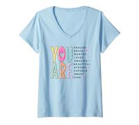 Femme Design coloré d'affirmations positives d'estime de soi T-Shirt avec Col en V