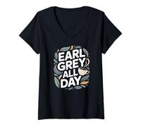 Femme Design Confortable Earl Grey Ouvert Toute la journée pour l'heure du thé T-Shirt avec Col en V