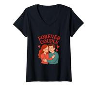 Femme Design Couple d'amour éternel embrassant T-Shirt avec Col en V