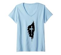 Femme Design Croix et Île de Beauté - la Corse T-Shirt avec Col en V