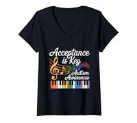 Femme Design d'acceptation de la Sensibilisation à la Musique d'autisme T-Shirt avec Col en V